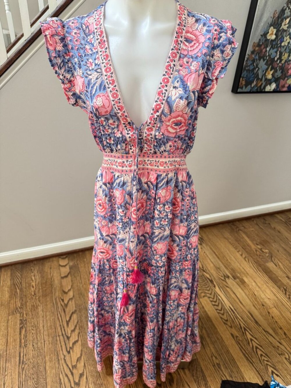 BELL by Alicia Bell Phoebe Cotton Silk Floral Maxi Dress Size Medium